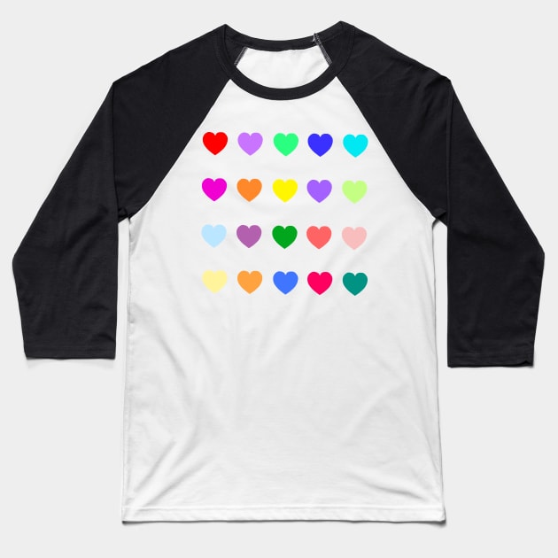 Colorful Multiplying Hearts Baseball T-Shirt by Art by Deborah Camp